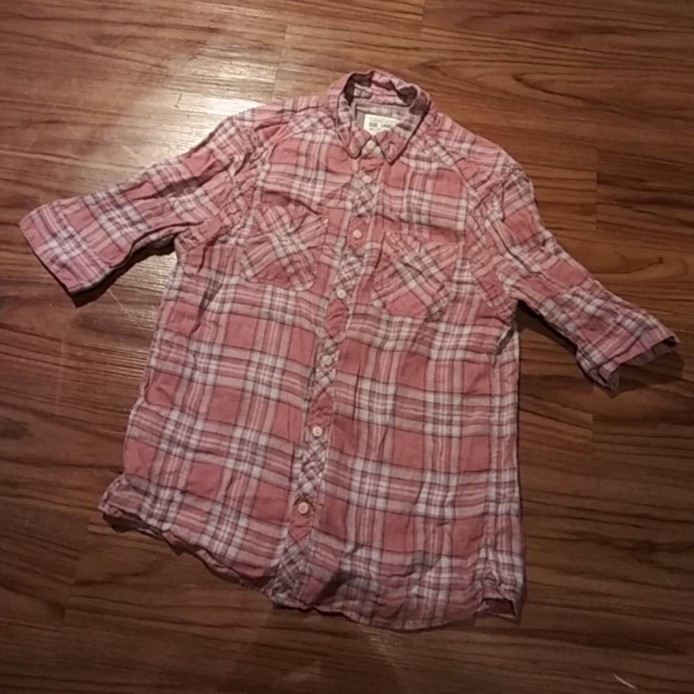 Woman's ALLSAINTS pink plaid Button Down Shirt LG